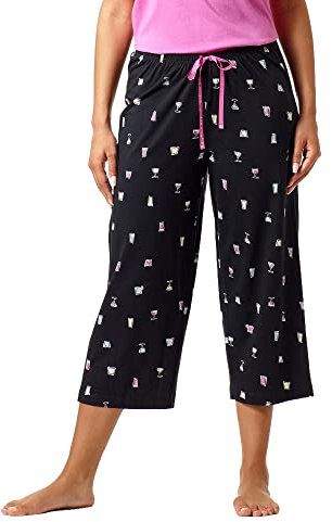HUE Damen Basic Printed Knit Capri Pajama Sleep Pant, Made with Temperature Control Technology Pyjamaunterteil, Schwarz – Nachtmütze, 1X