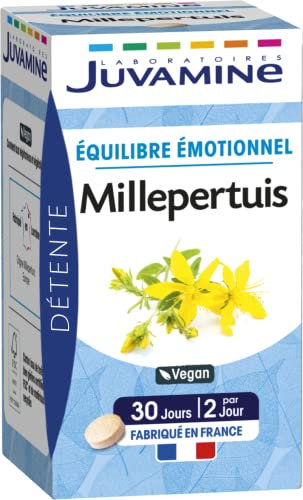 JUVAMINE - Millepertuis - Equilibre et Bien Etre Emotionnel - Soutient la Relaxation et le Bien-être Mental et Physique, Maintien d'un Sommeil Sain - 60 comprimés - Fabriqué en France
