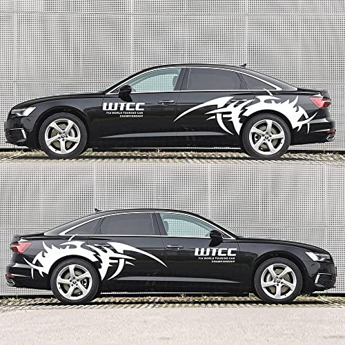 TangDao 2Pcs Auto Aufkleber Karosserie Seitenaufkleber Racing Sportstreifen Aufkleber für Auto Universal 160cm x 60cm (Weiß)