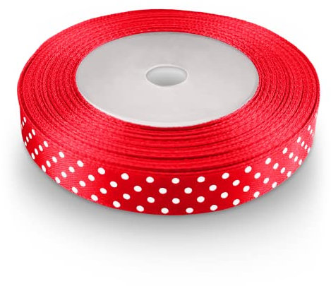 Netuno 1 x Satinband Rot gepunktet 12 mm x 22 m Schleifenband Punkte Geschenkband Dekoband Stoffband Satinrolle Hochzeit Kommunion Taufe Geschenke Verpacken Blumen Dekoration Basteln