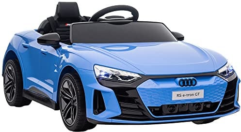 HOMCOM Coche Eléctrico para Niños de +3 Años Audi RS e-Tron GT Coche de Batería 12V con Mando a Distancia Faros LED Bocina Música USB y Apertura de Puerta 3-5 km/h Azul
