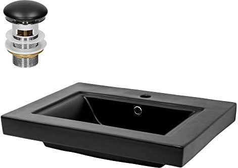 ML-Design Waschbecken aus Keramik Schwarz matt 61x46,5x15,5 cm Eckig mit Ablaufgarnitur, Einbauwaschbecken mit Hahnloch und Überlauf, Aufsatzwaschbecken Einbauwaschtisch Waschschale Handwaschbecken