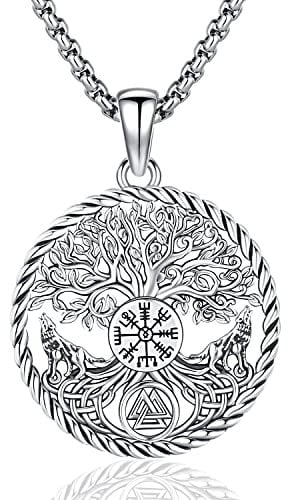 Colgante Vikingo Árbol de la vida, Plata de Ley 925 Collar con colgante Vikingo Nórdica Amuleto Joyería para Hombres y Mujeres, Cadena de Acero Inoxidable de 60 cm