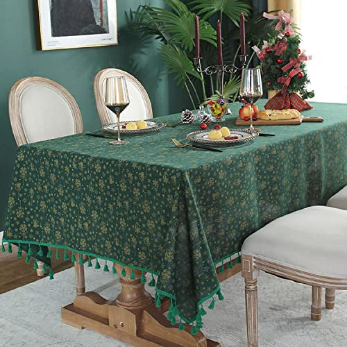 iyoimono Tischdecke Quaste Tischdecke Rechteckige Abwaschbar Baumwolle Leinen Tischtuch für Küche Esszimmer Picknick Tischdekoration Tischdecke Rechteck Couchtisch(140x240,Grüne Weihnachten)