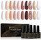 Shining She Vernis Semi Permanent, 10 Couleurs Naturel Nudee Blanc Champagne Paillettes Vernis à Ongles Gel Soak Off UV/LED Semi-permanent Manucure Kit Pour Salon De Manucure DIY Home, 8ml