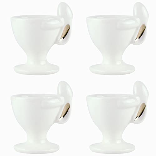 Ostern Keramik Eierhalter Set von 4 weißen Porzellan Osterhase Eierbecher Hase Eierhalter für Osterdekorationen Abendessen Frühling Party Tischdekorationen Dekor