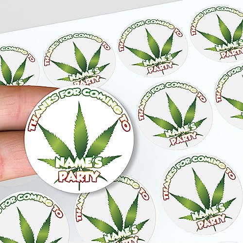 AK Giftshop Personalisierbare Cannabis-Unkrautblatt-Aufkleber, individuelle Etiketten, Dekorationen, Party, Geburtstag, Feiern (48 Aufkleber)