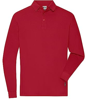 James & Nicholson Herren Bio Workwear Longsleeve Polo - Strapazierfähiges Langarm Poloshirt aus Bio-Baumwolle | Farbe: red | Grösse: S