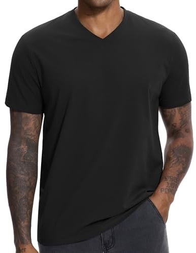 VEIISAR Premium V-ringade t-shirts för män – moderna passade t-shirts V-hals undertröjor, svart, M
