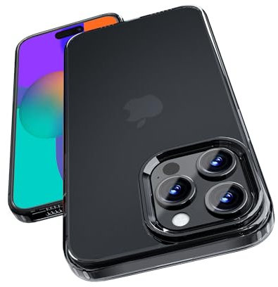 ONES Funda híbrida translúcida para iPhone 15 Pro MAX, combinación Borde Silicona Suave y Panel de policarbonato Negro Mate Duro, airbags a Prueba de Golpes protección de Grado Militar, antiamarilleo