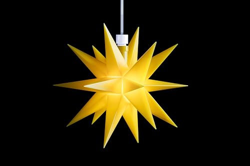 Sterntaler Dekostern | Weihnachtsstern Mini-Stern | Kunststoff | 18-Zacker | Gelb | 12cm | Innen | LED | Batterie | mit Timer
