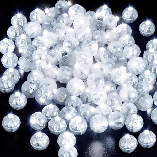TaimeiMao 50 Stück LED Ballonlichter Weiß, Runde Mini LED Luftballon Licht Leuchtkugeln Klein Für Papier Lampions, Hochzeit, Weihnachten, Party, Geburtstag, Halloween Deko (Weiß)