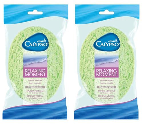Calypso Body Emotion - Relaxing moment - Esponja vegetal con algodón y lino (colores aleatorios) (Paquete de 2)