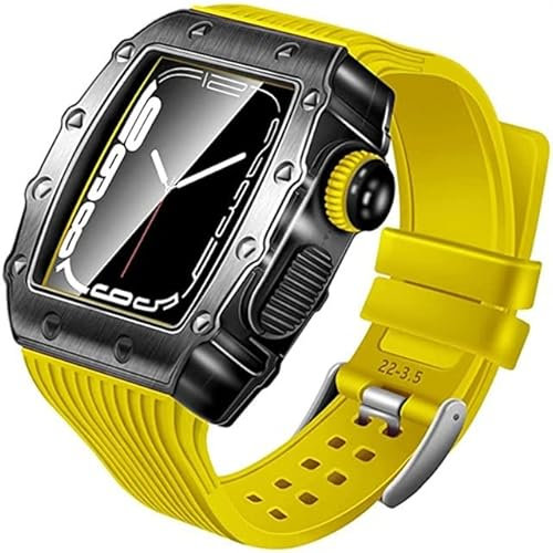 KAVJU Boîtier en alliage d'aluminium + bracelet pour Apple Watch 8 7 45 mm Bracelet sport en silicone pour iWatch 6 SE 5 4 44 mm Kit de modification en métal, 44MM, Agate