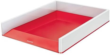 Leitz WOW A4 Briefablage, Briefablage in Premium-Qualität, Stapelbares Ablagefach als Schreibtisch-Organizer, Ideal für Büro, Home Office & Schule, Rot, 53611026