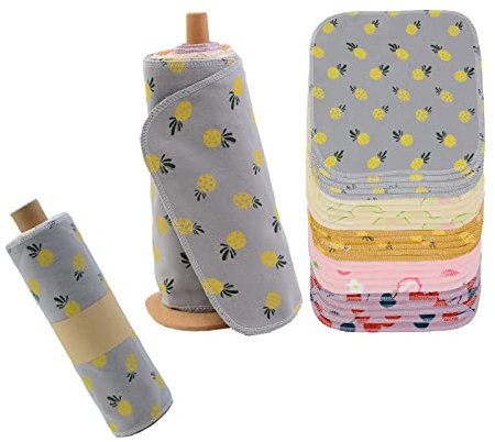 Chloven Reusable Paper Towels - Washable Cotton Cloth, 25 Pack with Durable Cardboard Roll - Zero Waste Reusable Napkins