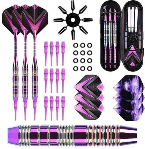 NEOVSUNY Dartpfeile mit Kunststoffspitze für Elektronische Dartscheibe,3 Stück 80g Dartpfeile mit Metallspitze mit 9 Dart Flügeln,24g Profi Steeldarts mit Metallspitze Steeldarts Set