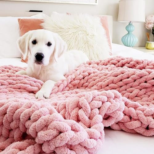Dazzluxe Luxury Chunky Knit Blanket, Chenille Yarn Handmade Knitted Throw Blankets, Warm Soft Thick Yarn Cable Knit Blanket for Bed Living Room Chair Sofa Home Decor,C,60x60