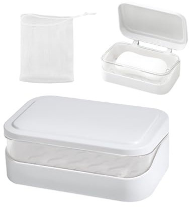 1 recipiente para jabonera con 1 pieza de red de espuma, accesorios para jabón de baño, jabonera de doble capa, jabonera a prueba de fugas, escurridor de jabón (color crema)