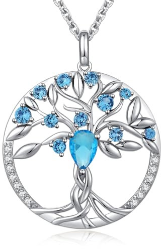 jiamiaoi Baum des Lebens Kette Damen Baum des Lebens Anhänger mit Geburtsstein Kette Silber Damen Halskette mit Baum des Lebens Silberkette Schmuck