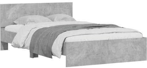 vidaXL Bettgestell, Bettrahmen mit Lattenrost, Bett Gästebett mit Kopfteil, Doppelbett Schlafzimmerbett Schlafzimmermöbel, Betongrau 120x200cm