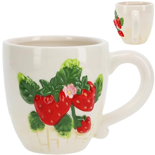 alles-meine.de GmbH Geschirr - Erdbeere - Artikel frei wählbar - Henkeltasse - 3D Effekt - groß - 400 ml - Porzellan Keramik Tasse - Trinktasse mit Henkel - Becher - Porzellan Ke..