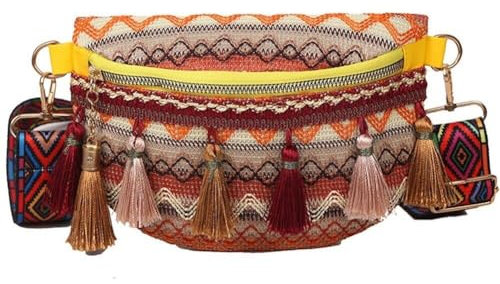 Tsffae Hüfttasche Im Ethno-Stil, Geometrische Bauchtasche Fransen-dekor, Lässige Umhängetaschen Für Damen Verstellbarem Riemen
