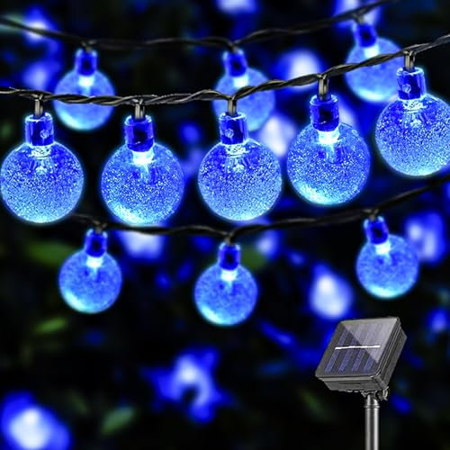LQWELL® Solar Lichterkette Aussen 5M 15LED 8 Modi für Innen und Aussen Kettenlicht Kristall Kugeln IP44 Wasserdicht Garten Terrasse Balkon Hochzeit Party Fenster (Blau)