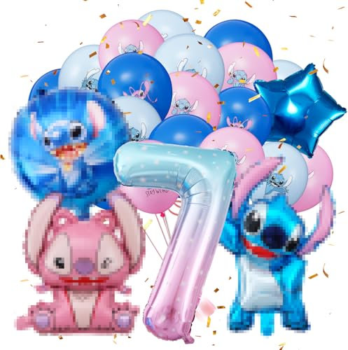luftballon 7. stitch geburtstag | geburtstagsdeko Mädchen junge 7 jahr, Happy Birthday Dekoration Banner Karikatur Luftballons deko