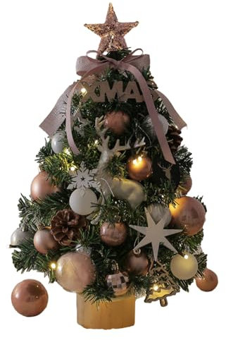 Kleiner künstlicher Weihnachtsbaum, dekoriert mit festlichem Ornament und PVC