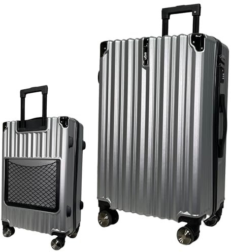 SIGN Hartschalenkoffer ReisetascheTrolley ABS Reisekoffer 360° Doppelrollen Zahlenschloss Modernes Design (Beautycase-Handgepäck-Mittel-Groß-Set) (Silber, Mittlerer Koffer (65cm))