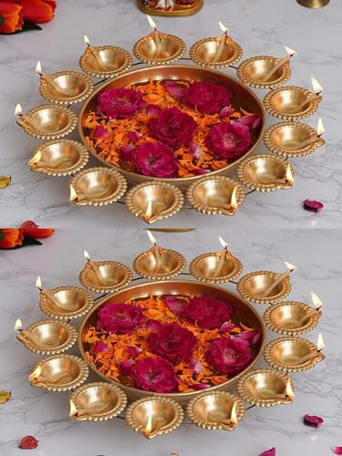 Diya Shape Flower Decorative Urli Bowl for Home Handcrafted Bowl for Floating Flowers and Tea Light Candles Home,Office and Table Decor| (Set of 2)