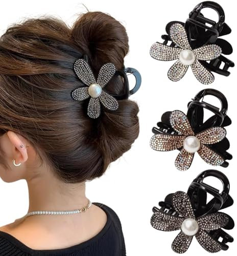 Ypkia 3 fermagli per capelli da donna con strass, taglia media, stile vintage, per donne e ragazze