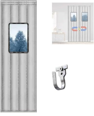 WPWSDWMX Thermal Door Curtain Magnetic with Visible Window, Oxford Cloth Thicken Cotton Thermal Door Curtain, Door Curtains Thermal for Windproof, Grey Winter Door Curtain(70 * 210cm/27 * 83in)