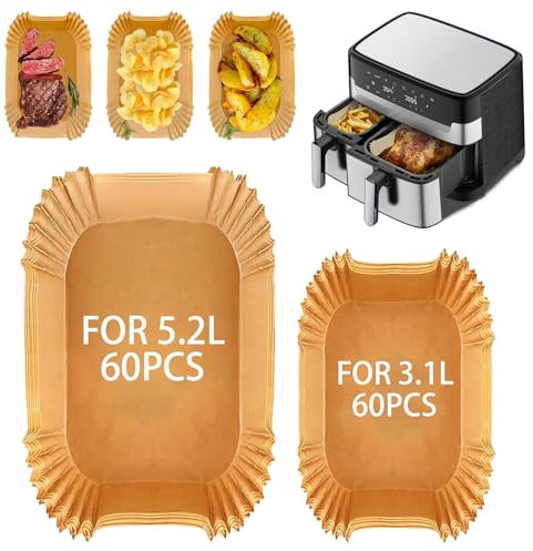 Feelhap Carta da forno Air Fryer per Moulinex EY9018 5,2/3,1 L, Air Fryer Carta Cottura per Air Fryer Philips Airfryer Serie 3000, Carta Forno per Air Fryer Lakeland Tower Salter (60pcs + 60pcs)