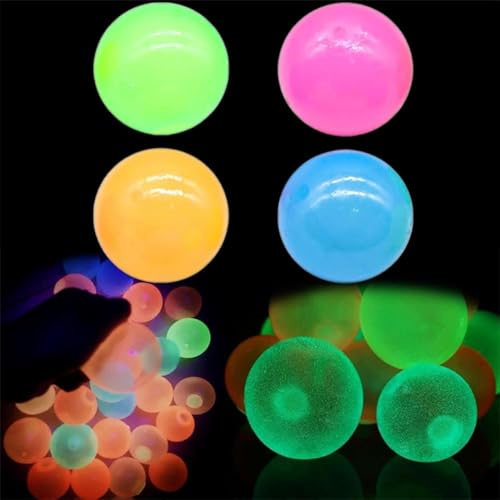 Glows in The Dark Sticky Balls, Bounce Back to You, Glow in The Dark Sticky Balls That Stick to The Ceiling, Sticky Glows Stress Balls Fidget Toys, Stress Balls for Kids and Adults (4Pcs)