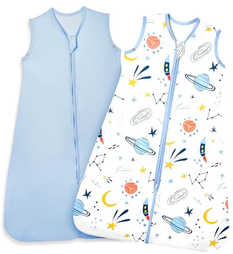 Lilian&Gema Sommerschlafsack Baby 2er Pack 0.5 TOG Schlafsack Baby Weicher & Atmungsaktiver Verstellbarer Babyschlafsack Sommer Schlafsack Sommer für 18-36 Monate Blau