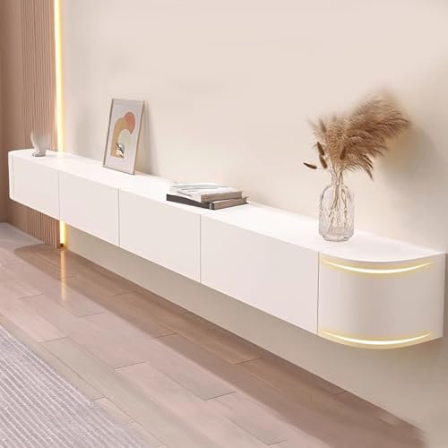 Meuble TV flottant avec tiroirs - Meuble TV mural pour chambre suspendue - Console multimédia - Blanc - 160 cm