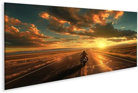 islandburner Bild auf Leinwand Sonnenuntergang Motorradfahrt durch die offene Landschaft für Wohnzimmer Motorrad-Enthusiasten Harley-Davidson-Store Bilder Wandbilder Poster