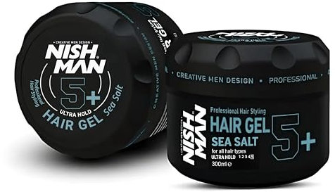 NISHMAN Hair Styling Gel 5+ Sea Salt 300ml – Ultra Starker Halt Haargel mit Meersalz für Texturiertes Volumen, Frischen Duft und Langanhaltenden Stil
