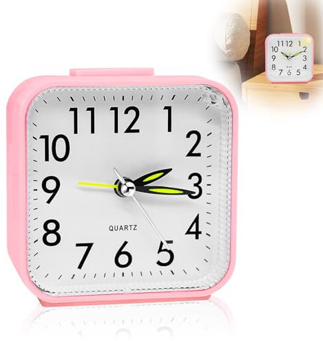 GothicBride Wecker Analog Ohne Ticken mit Licht, Analoger Wecker Ohne Ticken, Tragbarer, Schlummerfunktion, Batteriebetrieben, Lauter Alarm für Tiefschläfer, Reisen Wecker für Hörgeschädigte Rosa