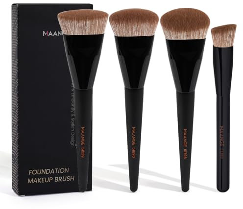 MAANGE Makeup-Pinsel für Foundation, 4-teiliges Premium Foundation & Concealer Brush (flach/schräg/abgerundet schräg/spitz zulaufend) für Flüssig-Foundation, Creme, Puder & Contouring