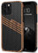 TENDLIN Kompatibel mit iPhone 12 Pro Hülle/iPhone 12 Hülle Holz und Carbon Textur Design Leder Hybrid Handyhülle (DREI Streifen)