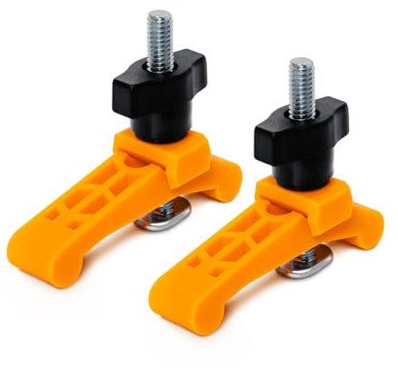 POWERTEC 2PK Mini Hold Down Clamps, 3-1/4 L x 3/4 W - T-Track Woodworking Clamps with 2-1/2 T Track Bolts for CNC Machine, Table Saw Sled, Drill Press, Work Bench (72203)