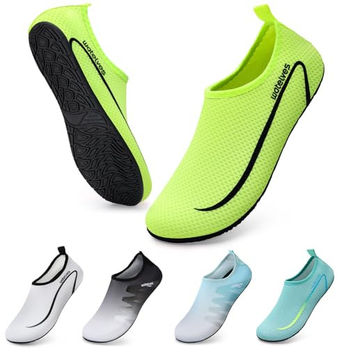 WateLves Wasserschuhe Badeschuhe Damen Herren Aquaschuhe Strandschuhe Schnell Trocknend Slip on Breathable Surfschuhe Unisex Schwimmschuhe für Beach Pool Surfen Yoga Hellgrün 38/39