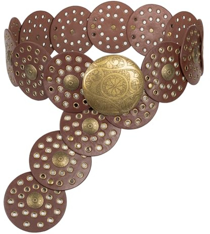 XuoAz Damen-Gürtel mit breiter Scheibe, Westerngürtel, Boho-Concho-Gürtel, Cowboy-Gürtel für Jeanskleid, Braune breite Scheibe, for 28-38 waist
