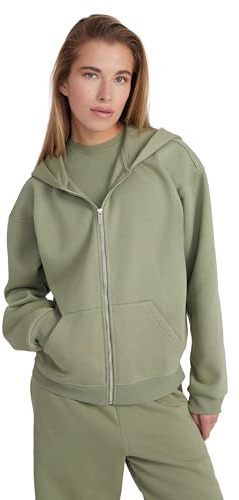 Style & Republic Damen Cropped Zip Hoodie aus Baumwollfleece – Oversized Fit, RIPP-Details, gemütlich, Hochwertig & stylisch mit Reißverschluss, Olive S