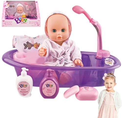 Babypuppenbadewanne Set 12 Zoll Safe Vinyl Realistische Simulierte Bad Bad - - -Puppe mit echtem Badewanne Spielzeuggeschenkset für 3+ Jahre alte Kinder
