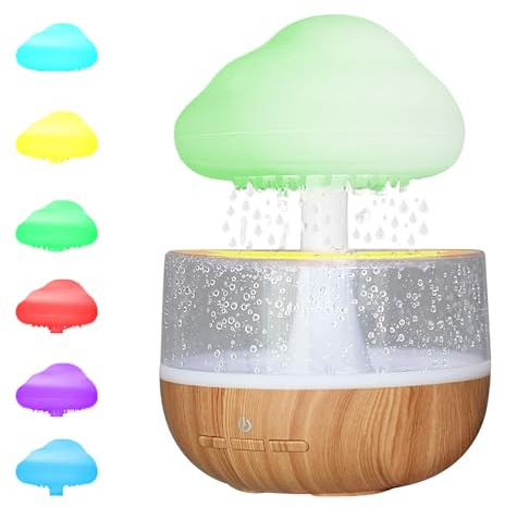 Inscrip 3 in 1 Regenwolken Luftbefeuchter, Wassertropfen Pilz Wolke Luftbefeuchter, Aroma Diffuser, Regenwolken Nachtlicht, Schreibtisch Nachttisch Wolkenlichter für Schlafen Entspannende mit 7 Farben