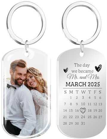 HOBULL Schlüsselanhänger mit Bild Personalisierter | Doppelseitiger Schlüsselanhänger Gravur Foto Datum | Personalisiertes Erinnerungsgeschenk für Papa, Paare, Geburtstag, Vatertag, Hochzeit, Jubiläen